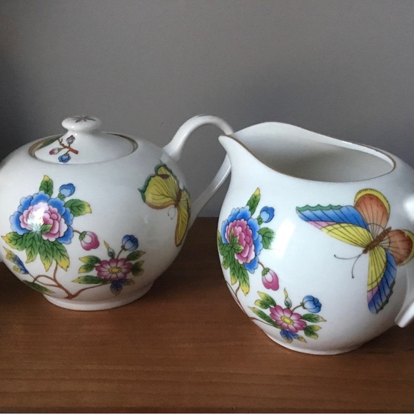 Grace Tea Ware Cream and Sugar with Flowers, Butterflies - Picture 1 of 6